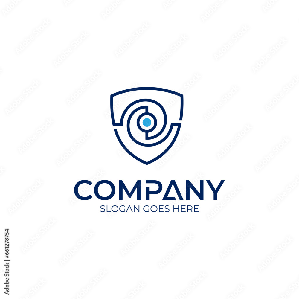 Security Logo with Shield and CCTV Shape Concept Security Logo with Shield and CCTV Shape Concept