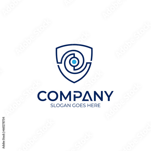 Security Logo with Shield and CCTV Shape Concept
