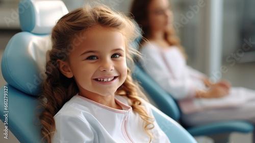Cute little girl beautiful smile and strong teeth at a children's dentistry, Healthy teeth.