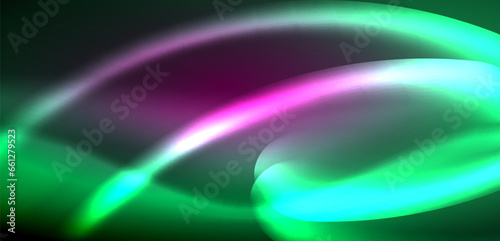 Dynamic waves in ethereal glow of neon lights. Concept merges fluidity of motion with vibrant allure of neon, crafting entrancing backdrop that embodies both vitality and futuristic sophistication