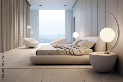 Bedroom, Minimalistic Interior Design, White tone, Serenity. © visoot