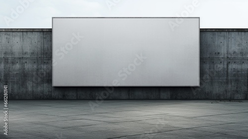 Horisontal blank billboard on a gray stone wall.