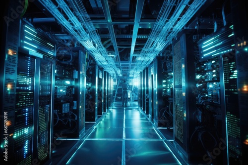 Close-up shot of networking cable management located in the server room