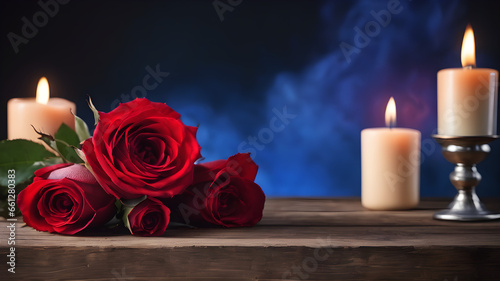 A bouquet of roses on a wooden table