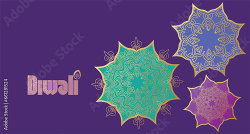 Traditional Indian festival Diwali. Happy Festival of lights Deepavali Template set icons for greeting card Festive Burning diya graphic design background Vector abstract flat illustration