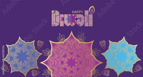 Traditional Indian festival Diwali. Happy Festival of lights Deepavali Template set icons for greeting card Festive Burning diya graphic design background Vector abstract flat illustration