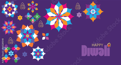 Traditional Indian festival Diwali. Happy Festival of lights Deepavali Template set icons for greeting card Festive Burning diya graphic design background Vector abstract flat illustration