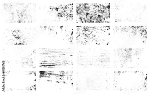 Vector grunge textures. Distress textures set. Grunge overlay textures with dust grain isolated on white background. Set of vector paint brush stroke, ink splash and grungy decoration