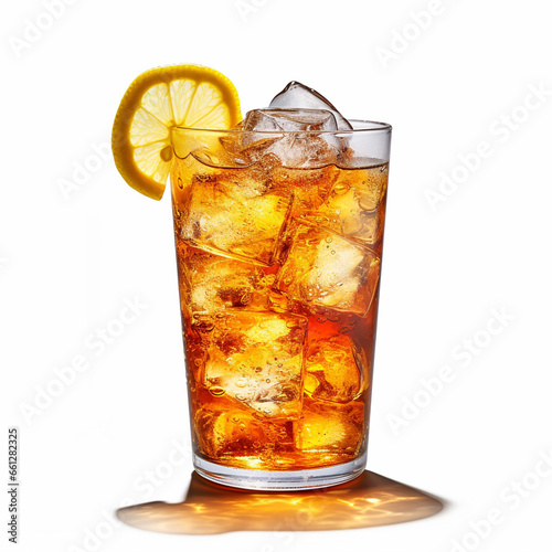 A glass of lemon tea ice on white background