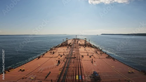 Timelapse oil tanker bow Dardanelles strait canakkale crossing turkey sunny day photo