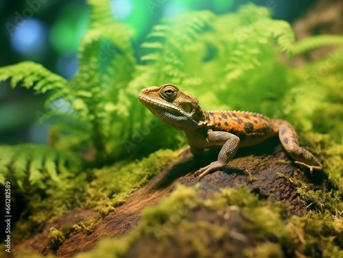 Close up photography of lizard on the forest
