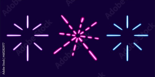 set abstract figures glowing desktop icon, neon sticker, neon salute figure, glowing figure, neon geometrical figures 
