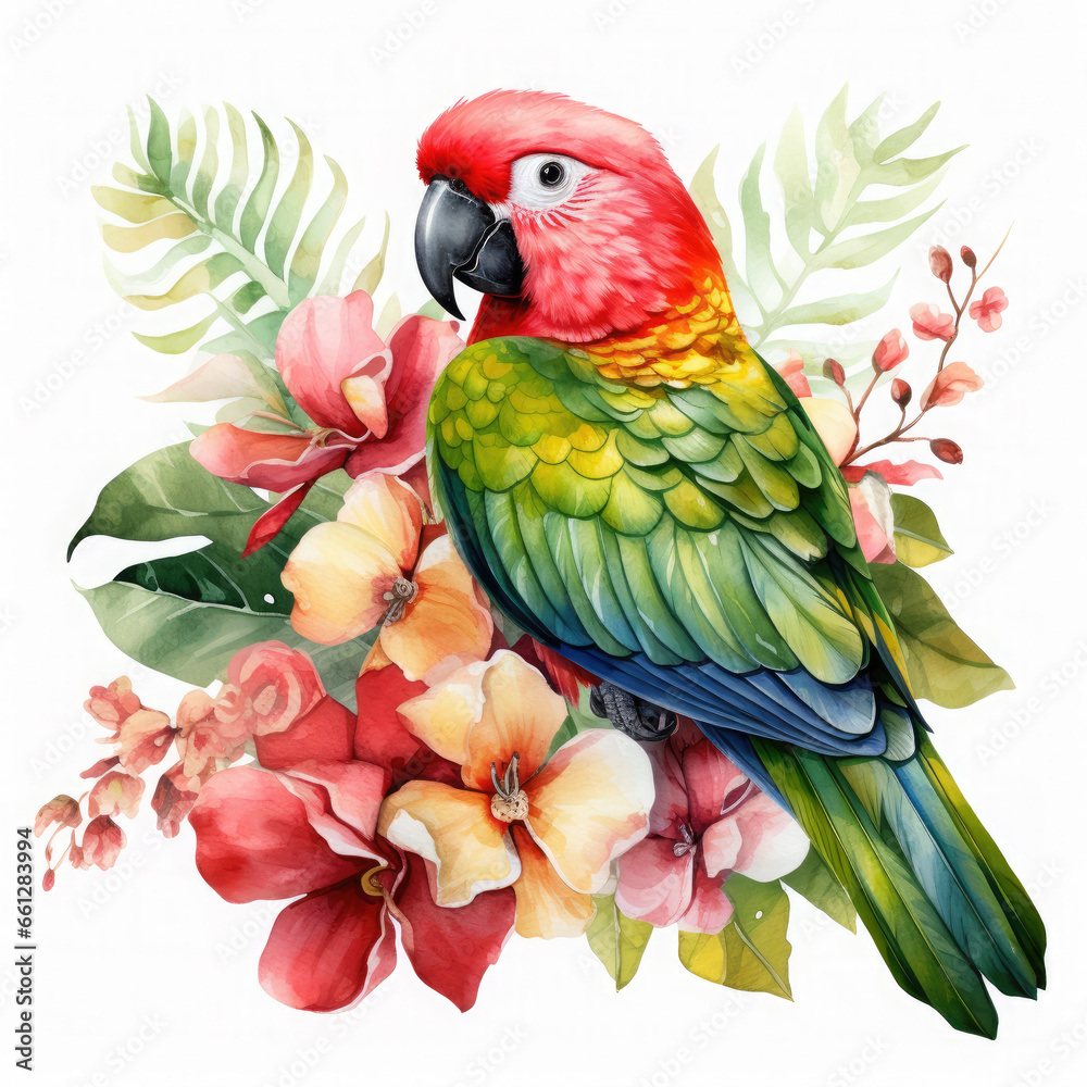 Obraz premium Parrot flower and fruit Illustration, Generative Ai