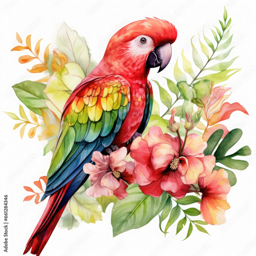 Fototapeta premium Parrot flower and fruit Illustration, Generative Ai