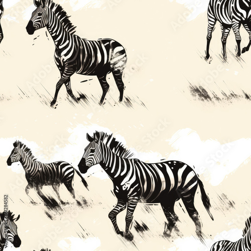 Zebras grunge graffiti black and white African repeat pattern