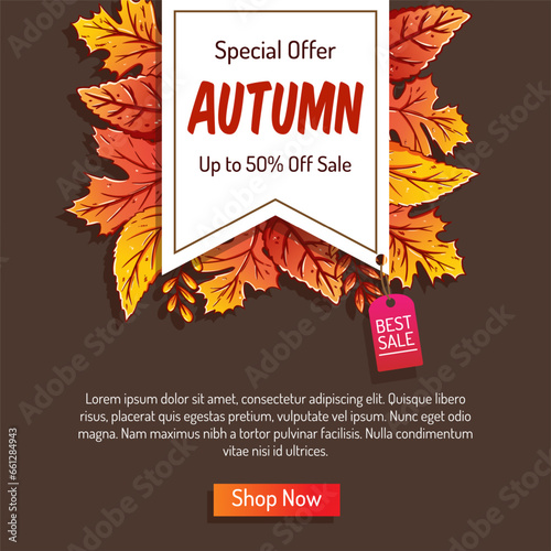 autumn sale banner design. fall discount vector illustration