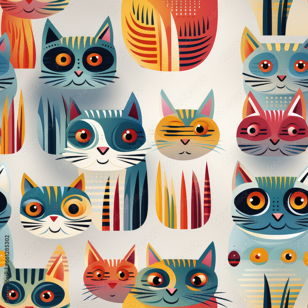 Funny cat doodles cartoon repeat pattern Funny cat doodles cartoon repeat pattern