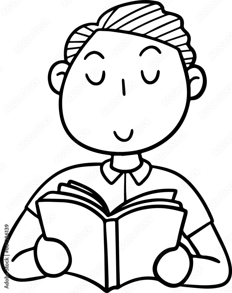 cartoon smiling boy reading a book illustration. cartoon smiling boy reading a book illustration.