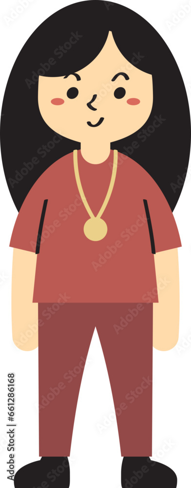 cute cartoon girl standing and smiling. cute cartoon girl standing and smiling.