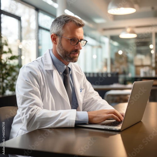 Doctor is working with lapt...