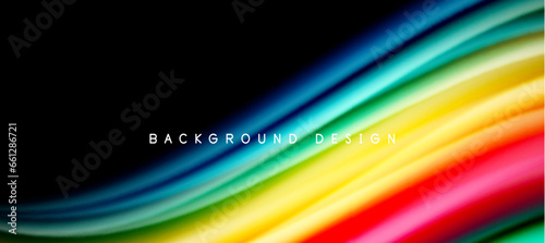 Rainbow color wave lines on black. Techno or business abstract background for posters, covers, banners, brochures, websites