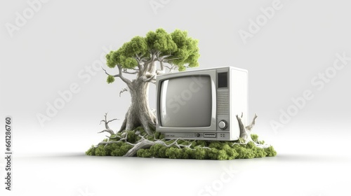 Television with trees on a white background