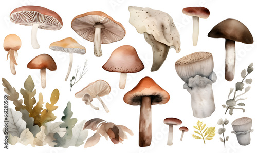 vintage watercolor mushrooms, Generative AI