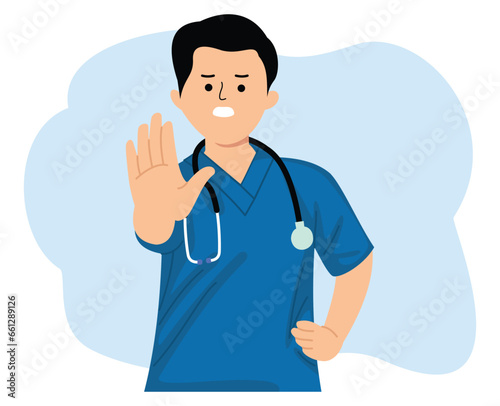 angry man nurse expression displeased extend hand to stopping or disagree
