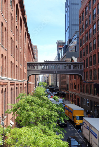Canvas Print Vertical photo of skybridge or sky bridge photographed from the High Line, Chelsea Market, Chelsea, Manhattan, New York City, United States of America