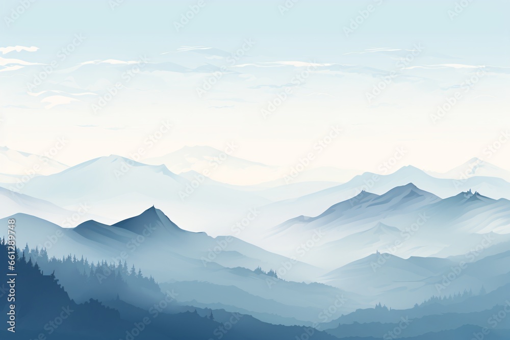 Obraz premium A minimalistic landscape painting or wallpaper of a mountain range