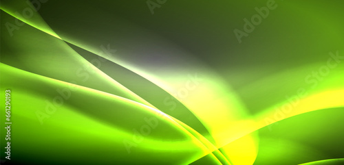 Neon-lit waves surge across background, mesmerizing dance of luminescence and motion. Dynamic backdrop captures essence of energy and modern aesthetics