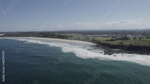 Panorama Of Whites Head, Sharpes Beach, And Flat Rock In Ballina, New South Wales, Australia. aerial pan left photo