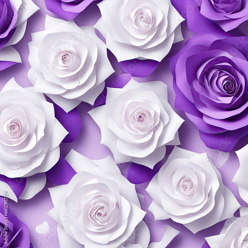 Purple and white paper style art roses on lilac background
