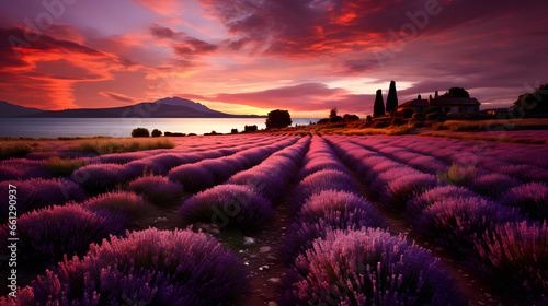 Stunning landscape with lavender field with stunning sunset on background, lavender wallpaper