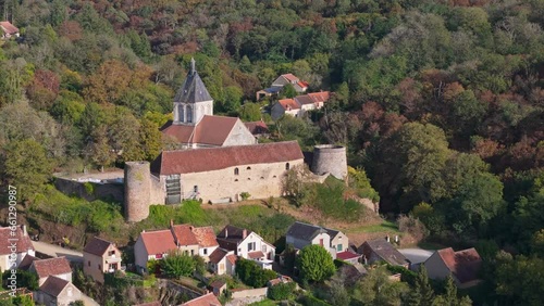 Aerial view of Gargilesse village and its castle, France. photo