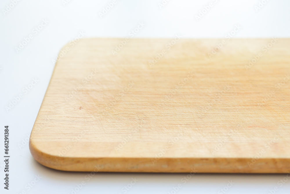 wooden cutting board isolated on white background, plank wood in the kitchen