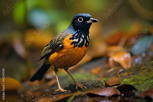 black faced antthrush in natural forest environment. Wildlife photography photo