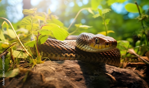 Detail of a colourful snake in nature.