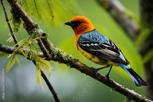fulvous shriked tanager in natural forest environment. Wildlife photography