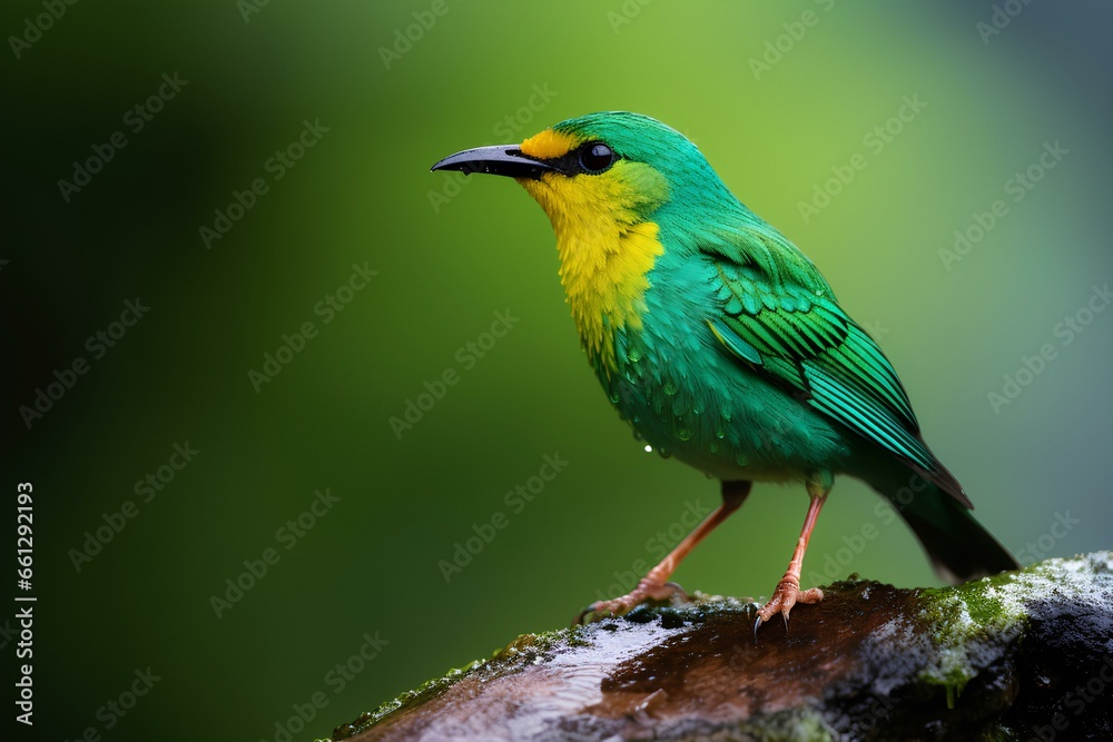 green honeycreeper in natural forest environment. Wildlife photography