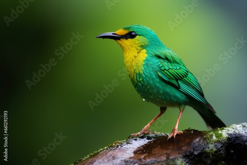 green honeycreeper in natural forest environment. Wildlife photography © Muhammad