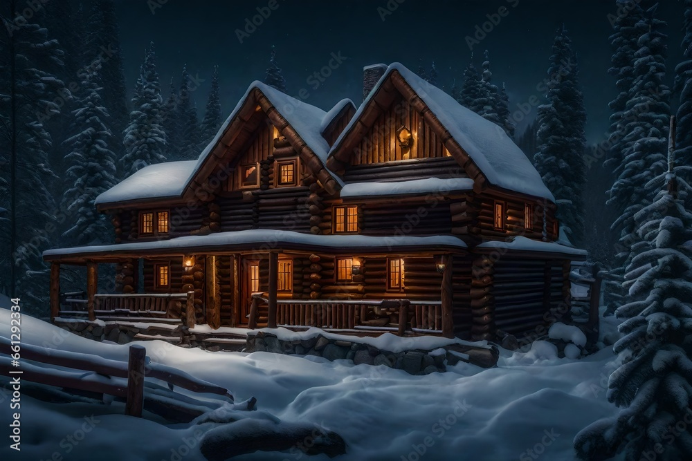 A card featuring a cozy log cabin.