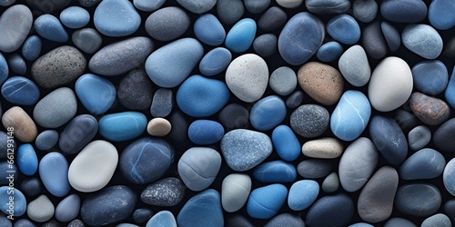 Hyper realistic smooth river pebbles  shades of blues  detailed
