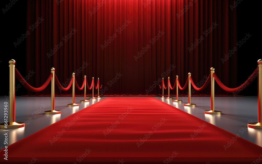 Long red carpet between rope barriers Long red carpet between rope barriers