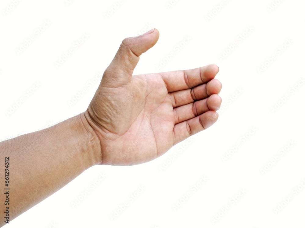 Men's hands making gestures like is holding something such as a phone or a water bottle Isolated on white background. Men's hands making gestures like is holding something such as a phone or a water bottle Isolated on white background.