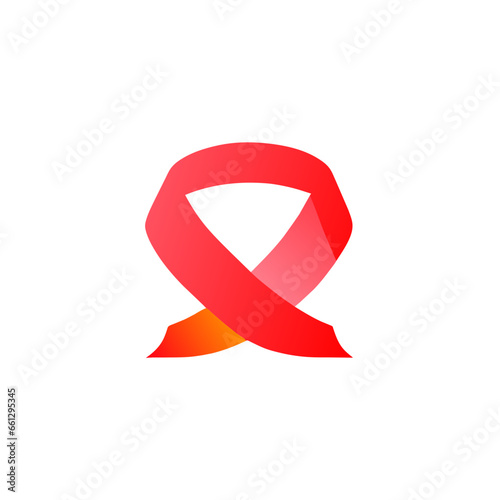 AIDS icon Red Rink Gradient Bow Ribbon for Cancer HIV AIDS Breast Cancer Health Awareness Vector Line Draw Cartoon White Background