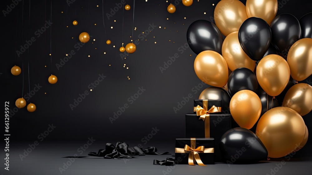 Luxury black gold gift box with balloon AI Generative