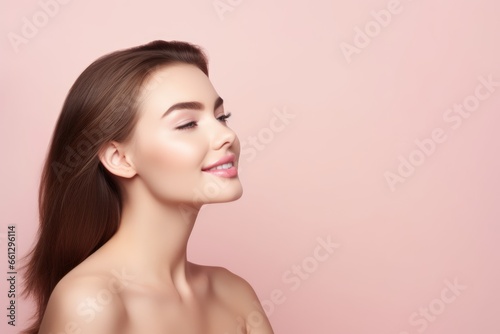 Portrait of beautiful woman with perfect skin copy space