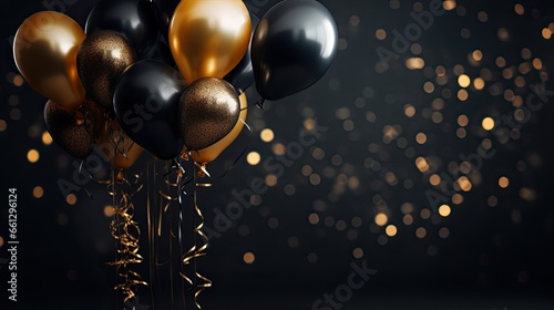 Luxury black gold balloon on the black background AI Generative