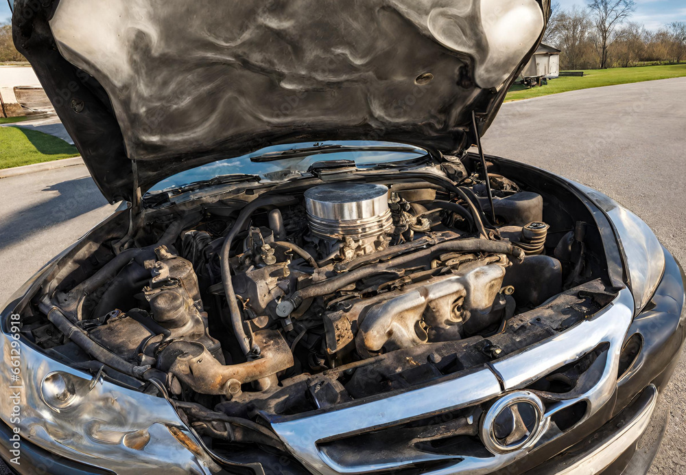 Broken Car Engine, Vehicle Breakdown, Car Mechanical Failure, Engine
